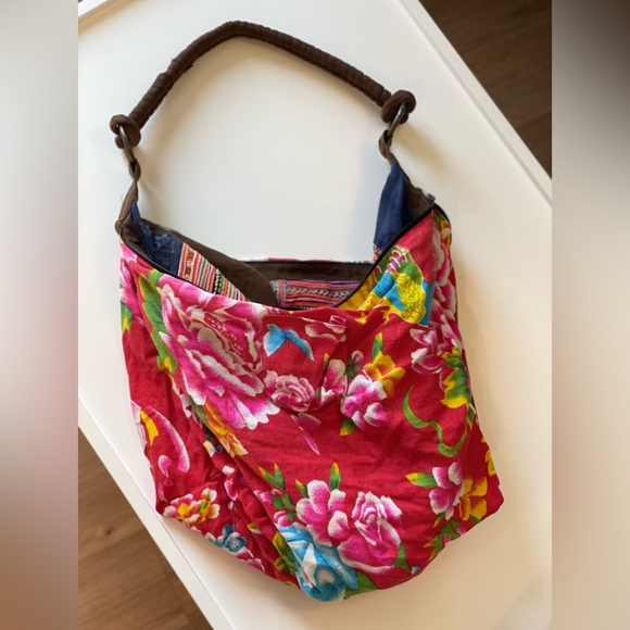 Reversible weekender travel purse patchwork boho eclectic artsy vibrant rag bag - Picture 2 of 5